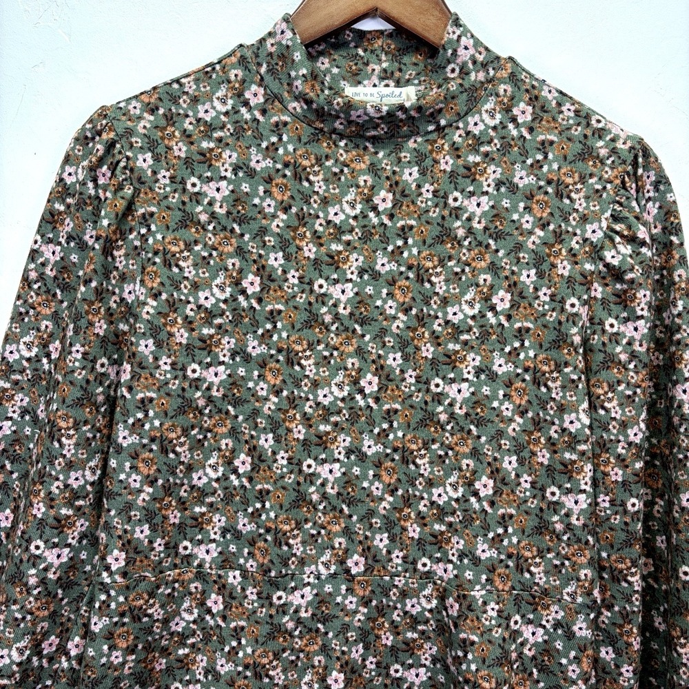 Live to be Spoiled Woman's Babydoll Dress Size L Green Floral Cottage Core - Picture 3 of 12